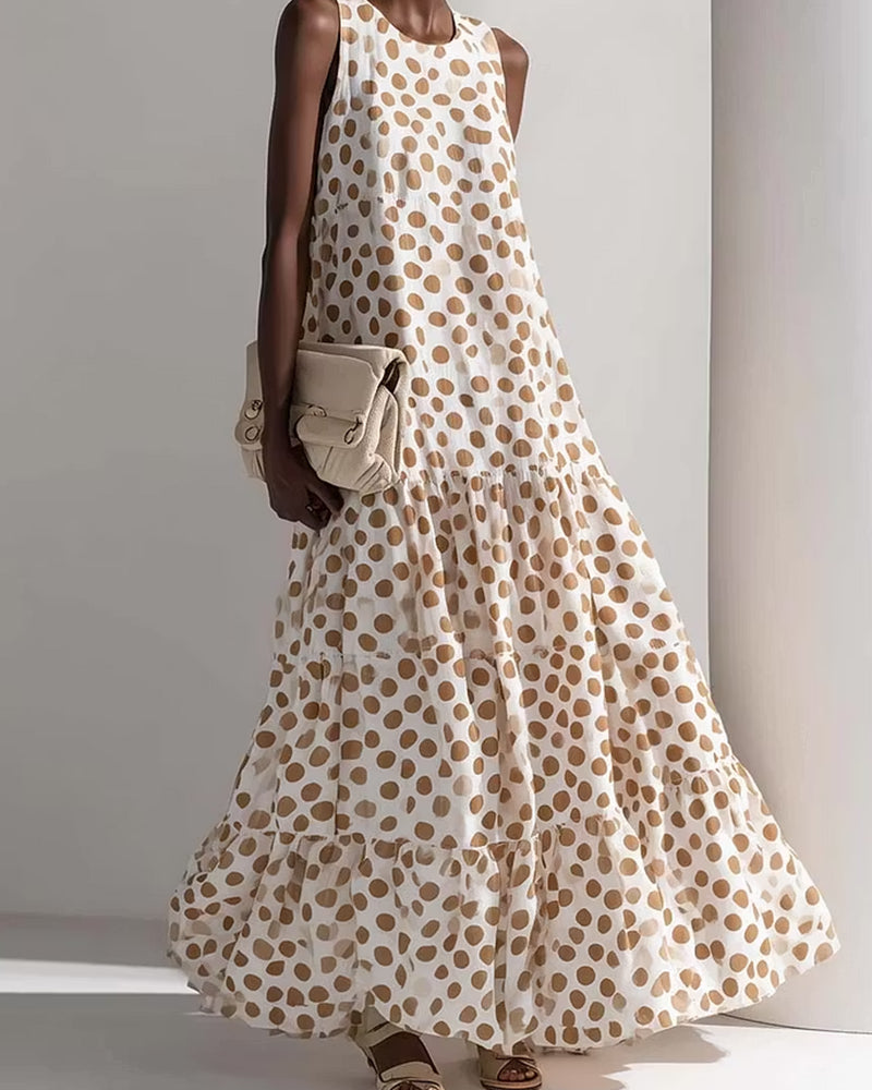 Sukienka Okrągły Dekolt Vintage Polka Dot Bez Rękawów