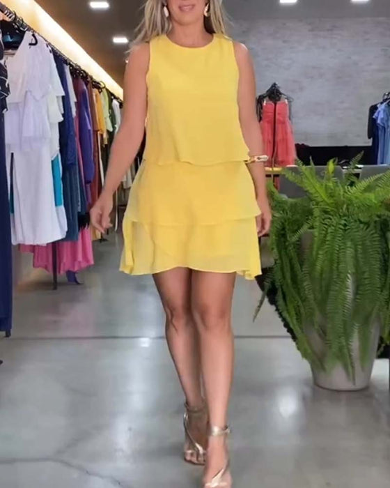 Sukienka bez rękawów dwuwarstwowa z falbaną