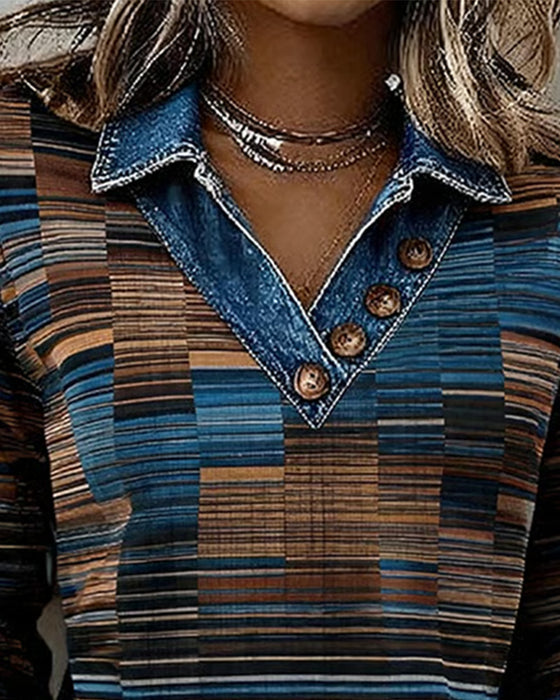Top Denim Patchwork Pasek Vintage