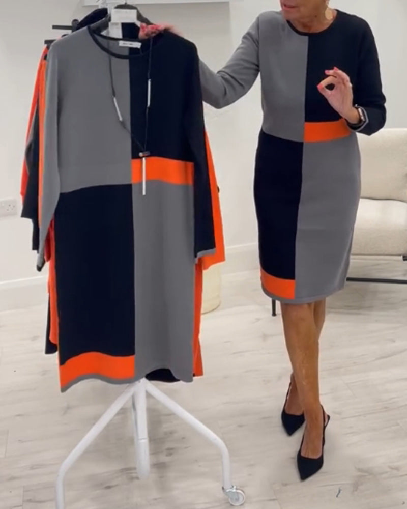 Elegancka sukienka w kolorze dopasowanym do figury z okrągłym dekoltem