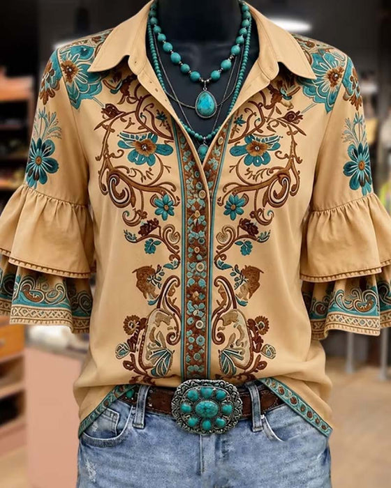 Bluzka Klapa Vintage Swobodny