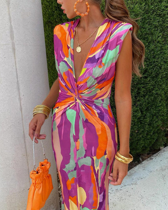 Sukienka bez rękawów z nadrukiem