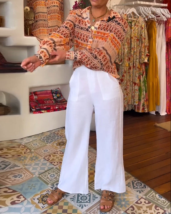 Koszula z guzikami i nadrukiem w stylu retro