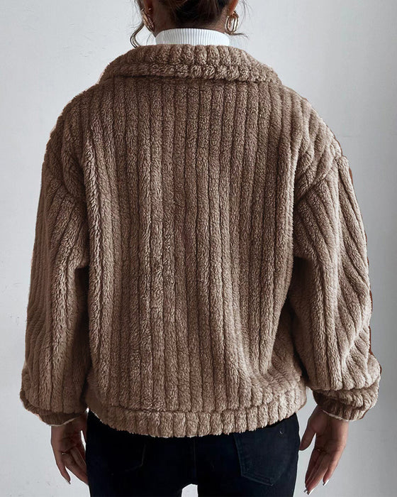 Luźny, jednolity kolor, gruby płaszcz z klapą, guzik i długi rękaw