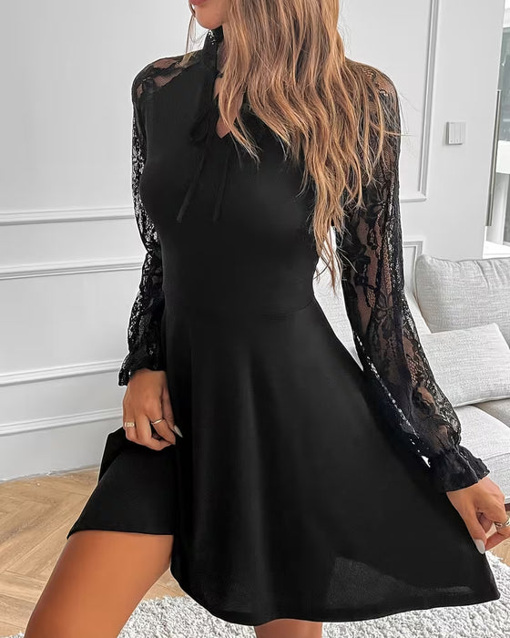 Sukienka Koronka Patchwork Elegancka Slim
