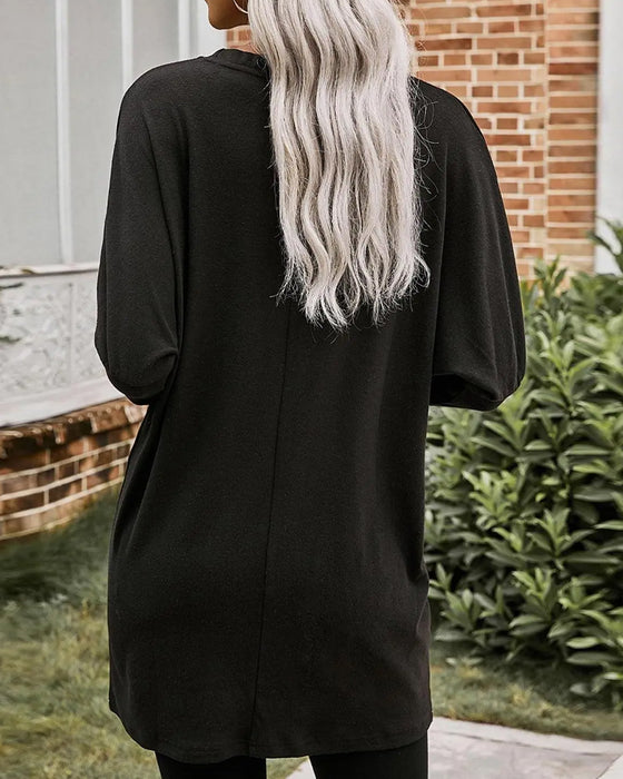 T-Shirt Długi Rękaw Codzienny Kieszeń