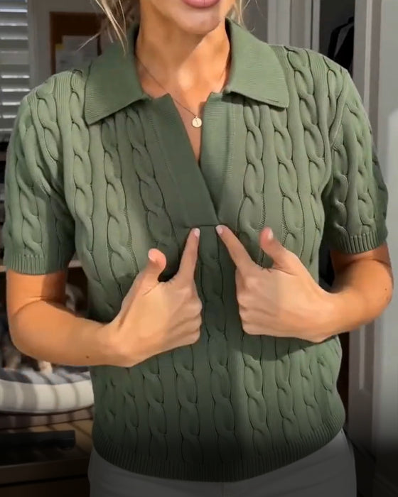Pullover Polo Krótki Rękaw Dzianinowy
