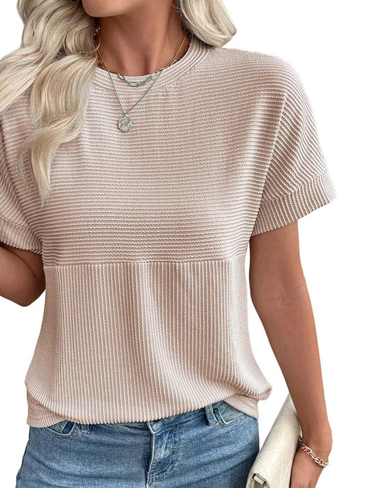 T-Shirt W Paski Krótki Rękaw Okrągły Dekolt