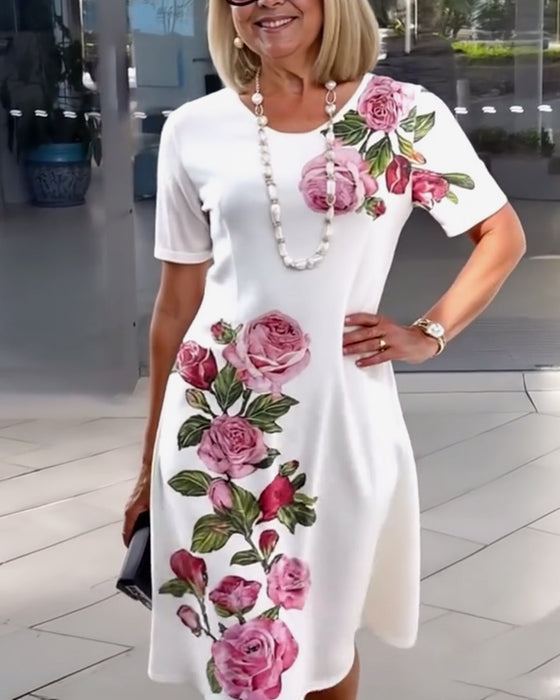 Sukienka Krótki Rękaw Różowy Print Shift