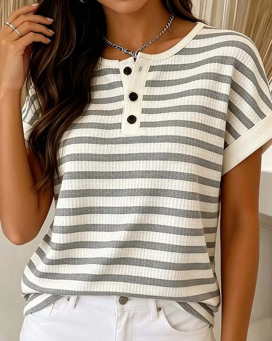 T-Shirt W Paski Wafel Henley