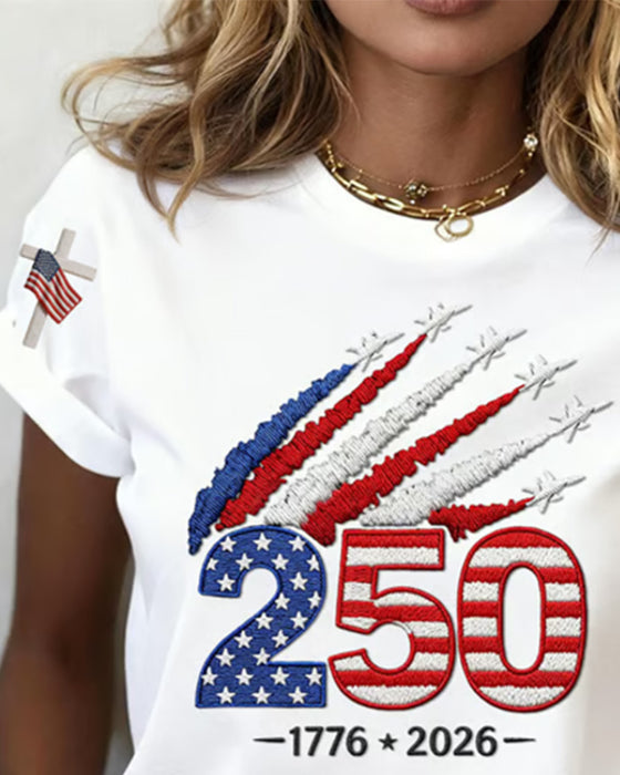 T-Shirt Flaga Samolot Nadruk Krótki Rękaw