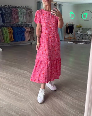Sukienka Bufiaste Krótkie Rękawy Kwiatowa