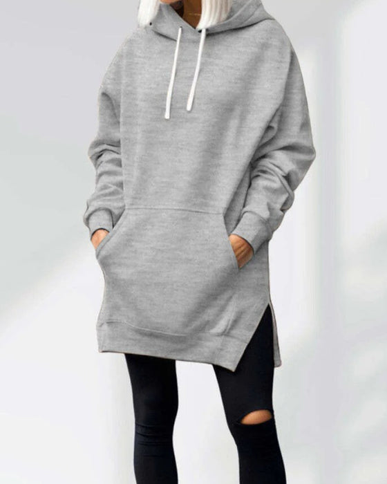 Bluza Z Kapturem Jednokolorowa Luźny Krój Ściągacz