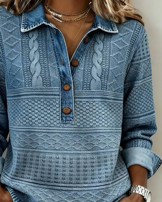 Sweter Modny Pół Guzik Klapa