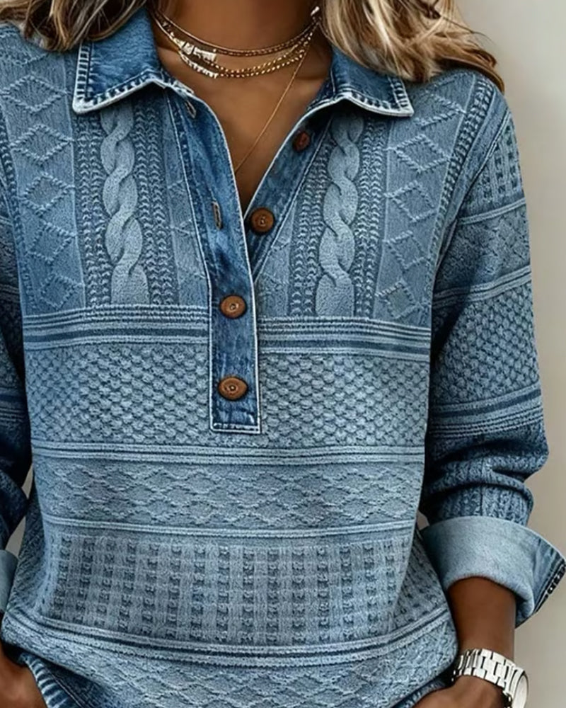 Sweter Modny Pół Guzik Klapa