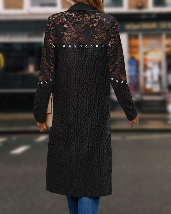 Elegancki koronkowy płaszcz w jednolitym kolorze
