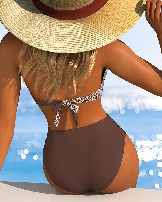 Bikini Wiązany Na Szyi Blok Kolorów Krzyżowy