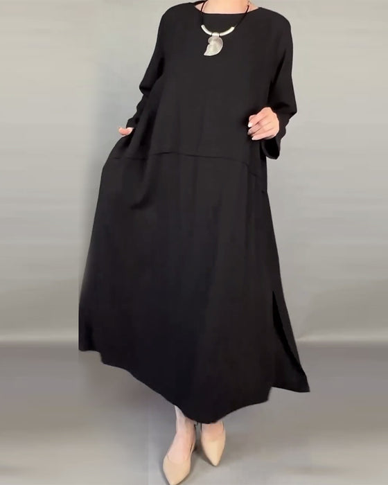 Luźna Sukienka Plus Size W Jednolitym Kolorze Z Guzikami