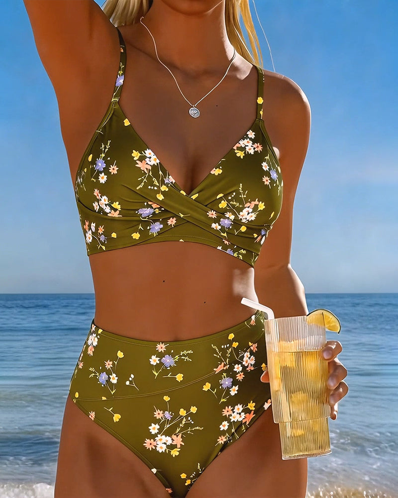 Bikini Seksowny Krzyżujący Się Kwiatowy Nadruk