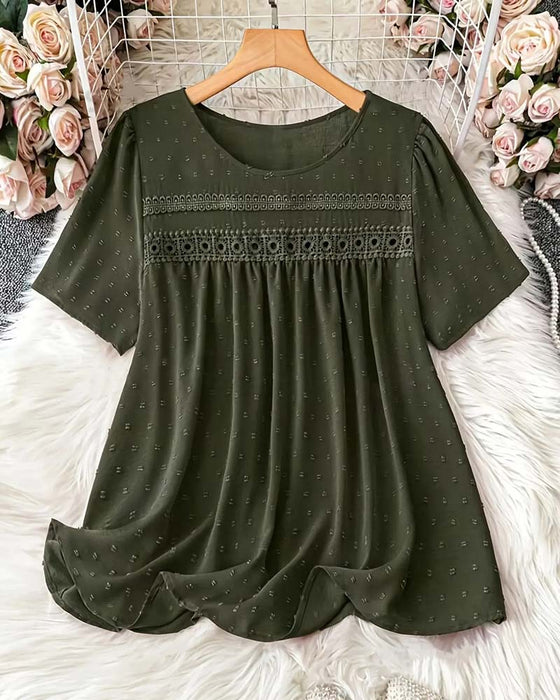 Bluzka Okrągły Dekolt Moda Swobodny