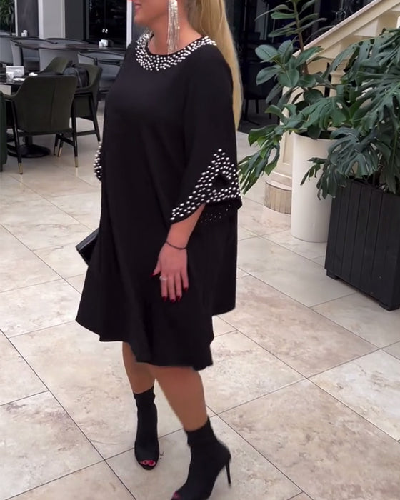 Sukienka modna, luźna, koralikowa, plus size