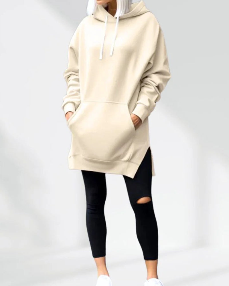 Bluza Z Kapturem Jednokolorowa Luźny Krój Ściągacz