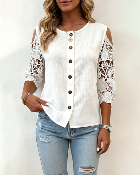 Bluzka Wycięcie Off-Shoulder Guzik