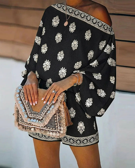 Zestaw Damski 2 Części Strój Boho Top I Szorty