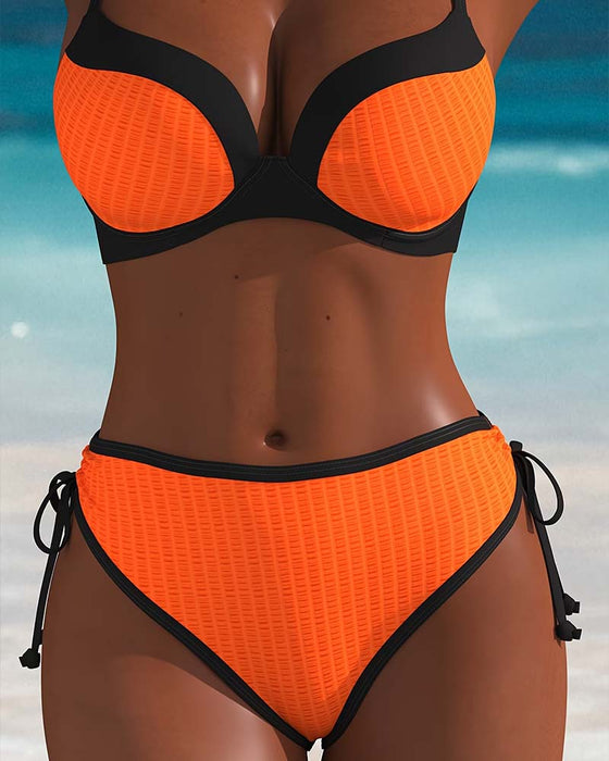 Bikini Kontrastowy Kolor Push-Up Ze Ściągaczem