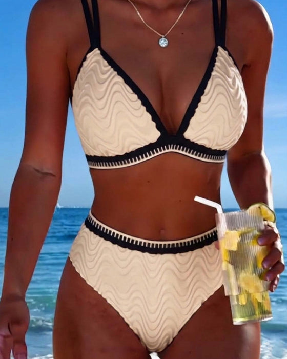 Bikini Blok Kolorów Podwójny Pasek Teksturowany