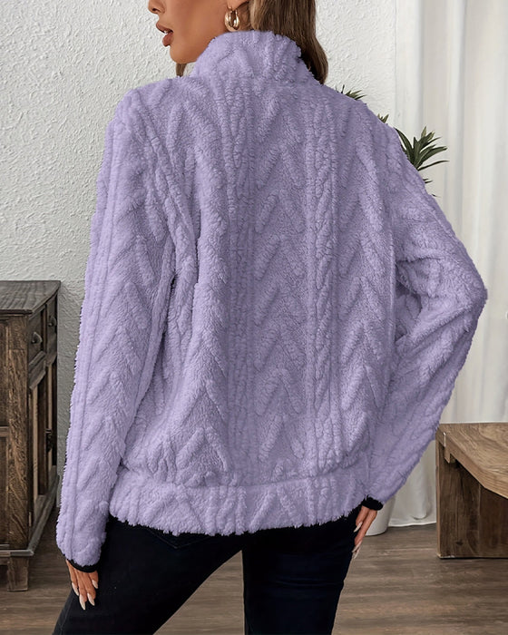 Bluza Z Klapami Zipper Przód Welurowy