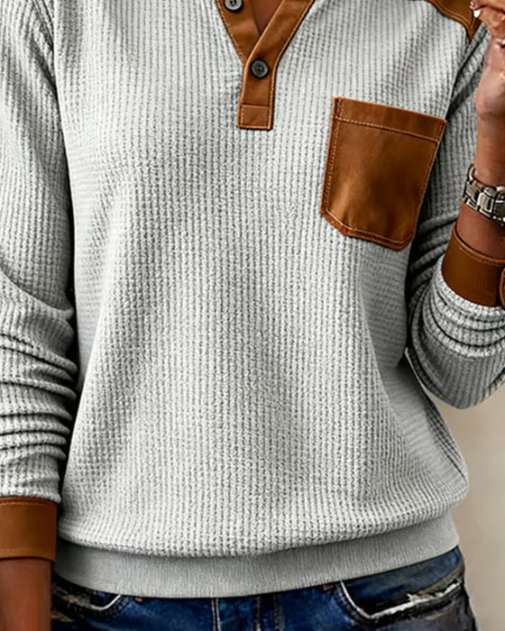 Sweter Waffle Casual Kolor Blok