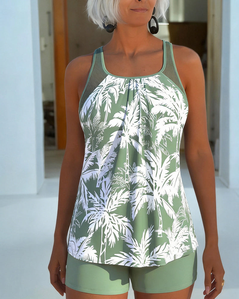 Tankini Botaniczny Wzór Top Na Ramiączkach Spodenki