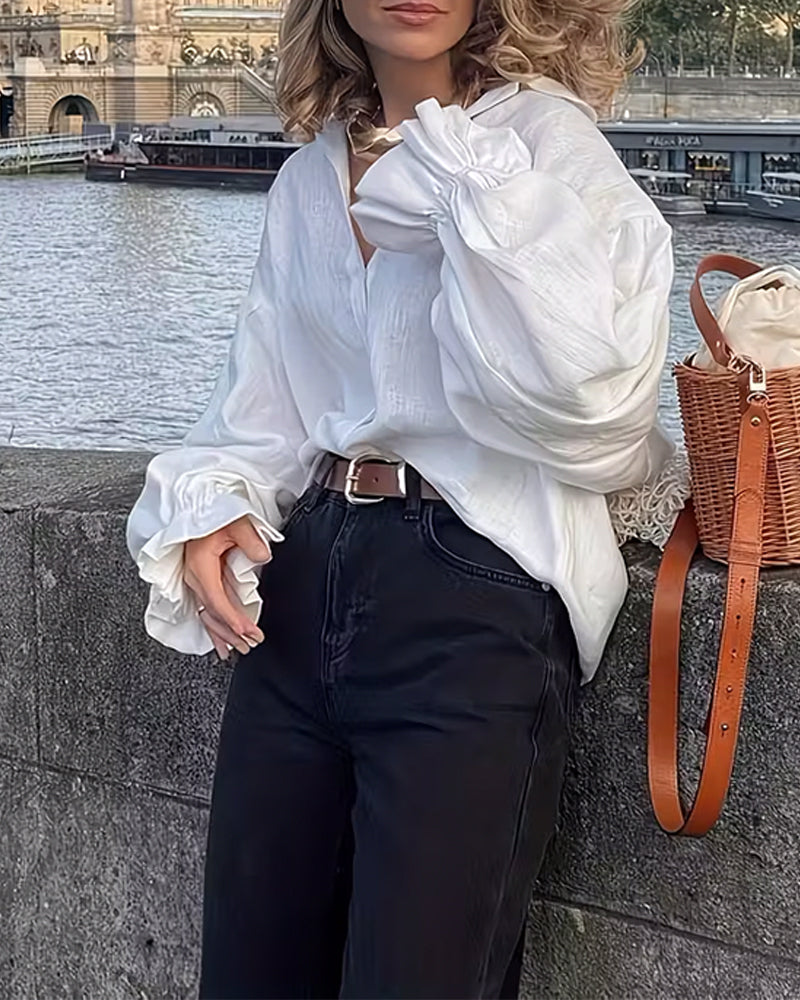 Koszula Luźny Krój Marszczony Rękaw Na Ramię