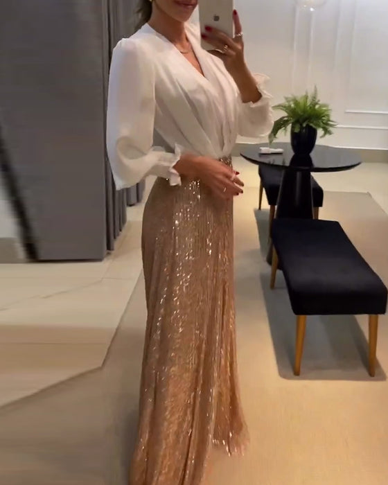 Elegancka bluzka w jednolitym kolorze z dekoltem w serek i rękawami