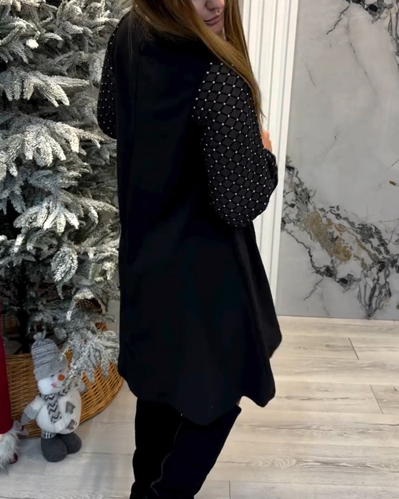 Sukienka Błyszczący Patchwork Okrągły Dekolt