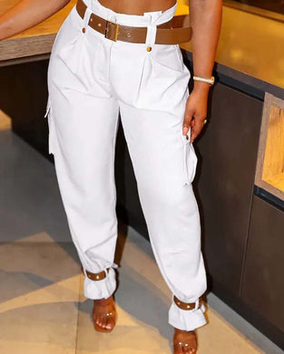 Jednokolorowe spodnie cargo z kieszeniami