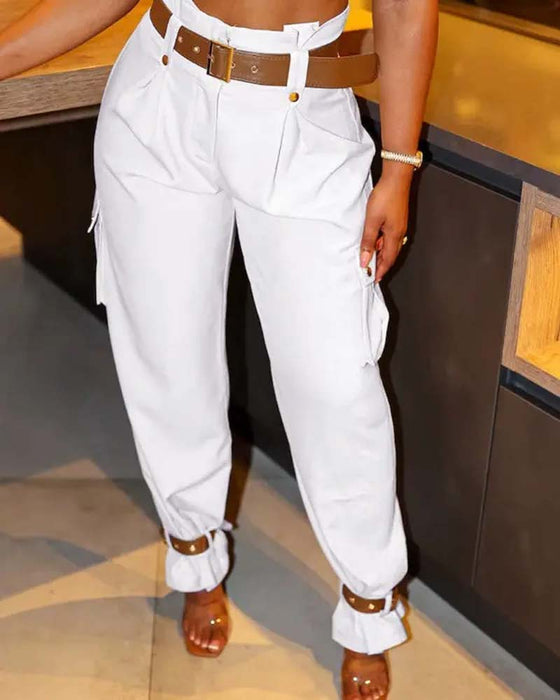 Jednokolorowe spodnie cargo z kieszeniami