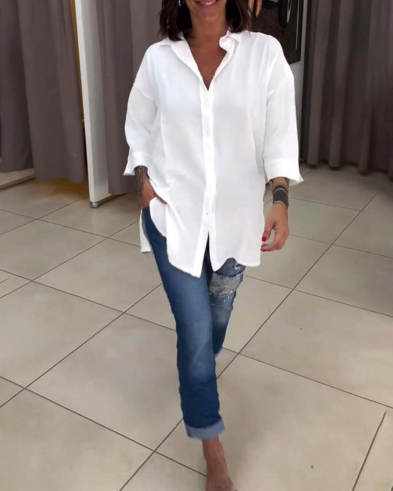 Koszula z guzikami w jednolitym kolorze zapinana na guziki