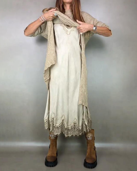 Zestaw Dwuczęściowy Z Sweterową Suknią I Suknią Cami W Dentelle