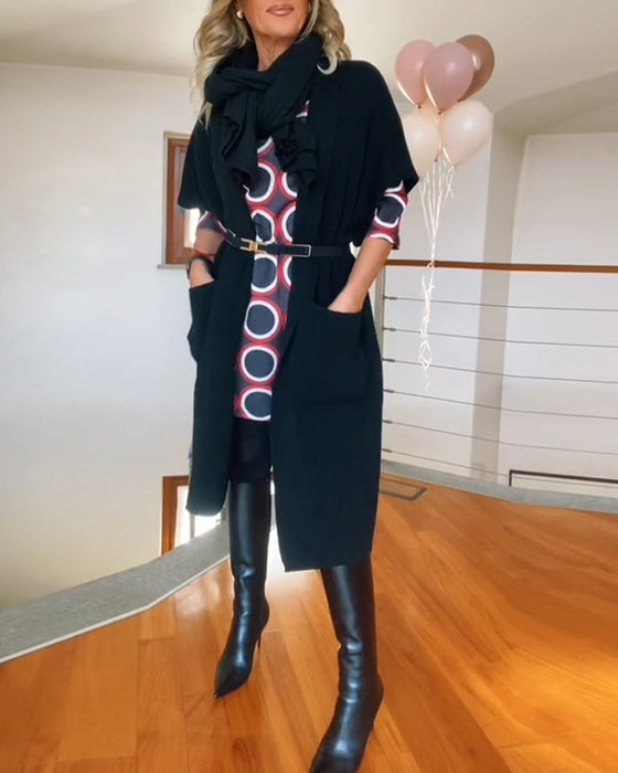 Jednolity kolor kardigan z kieszenią