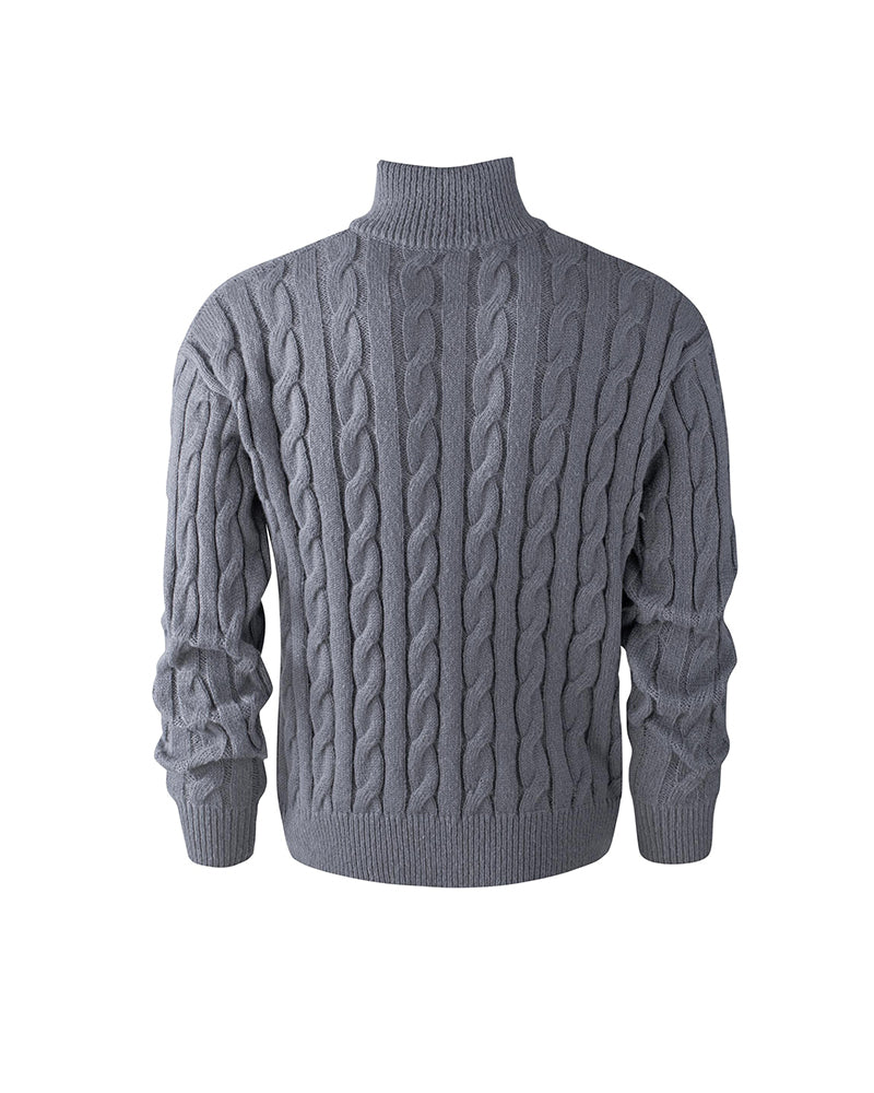 Sweter Męski Gładki Kolor Warkoczowy Zamek