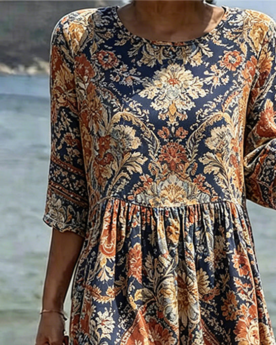 Sukienka Okrągły Dekolt Bohemian