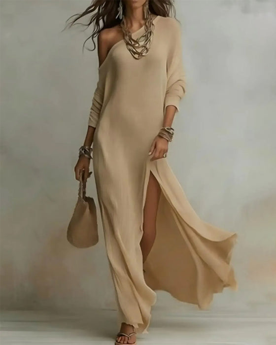 Sukienki Off-Shoulder Krótki Rękaw Rozcięcie Długi