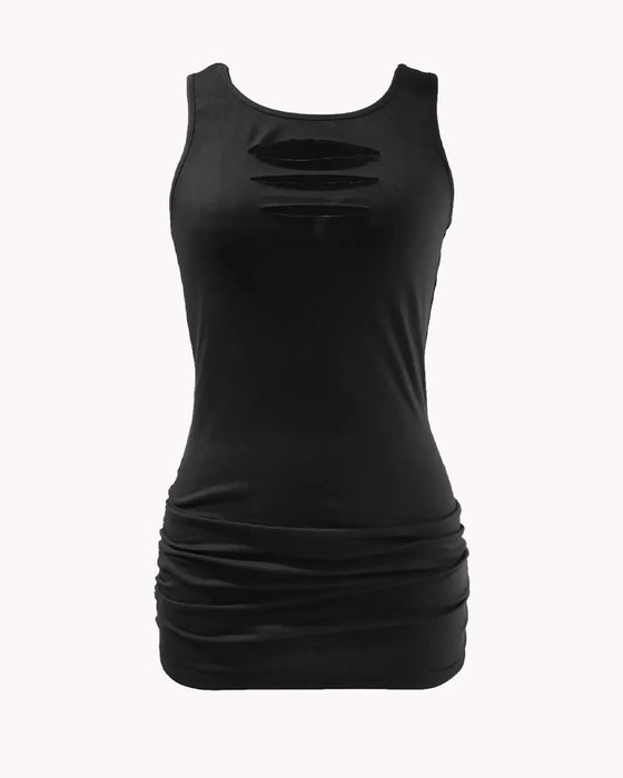 Tank Top U-Szyja Bez Rękawów Hollow Out