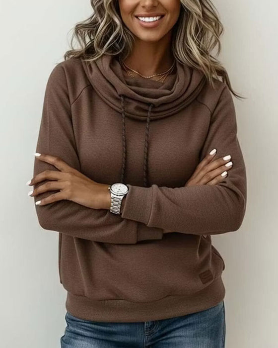 Bluza Mock Szyja Wiązanie Swobodny Sweter