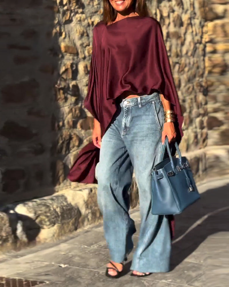 Nieregularna bluzka z Batmanem w jednolitym kolorze