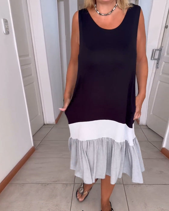 Kolorowa sukienka bez rękawów z okrągłym dekoltem