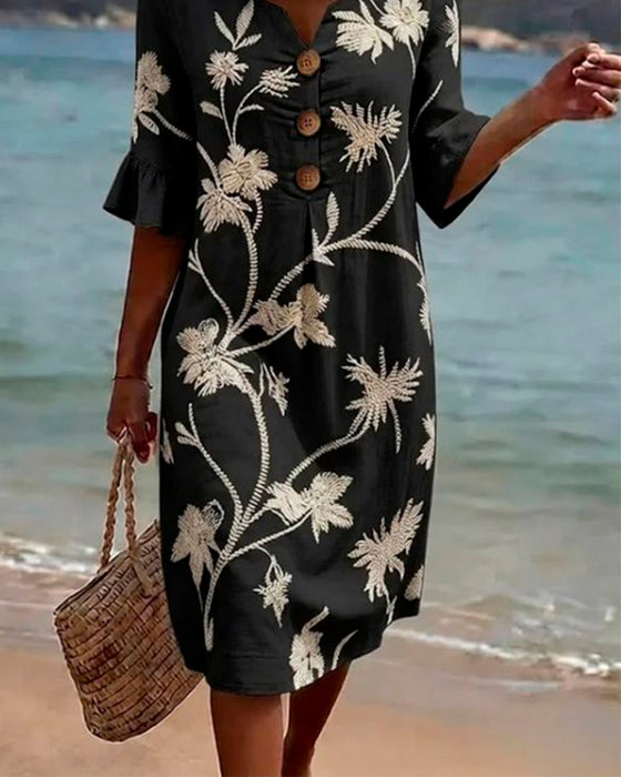 Sukienka Petite Dekolt W Kształcie Litery V Falbany Rękaw 3/4