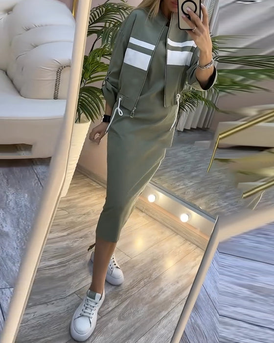 Zestaw casualowa kurtka sukienka bez rękawów